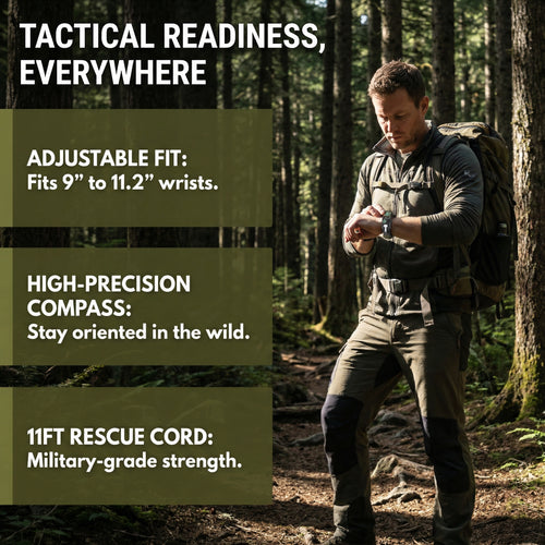 5-in-1 Survival Paracord Bracelet – Compass, Fire Starter & Emergency Whistle