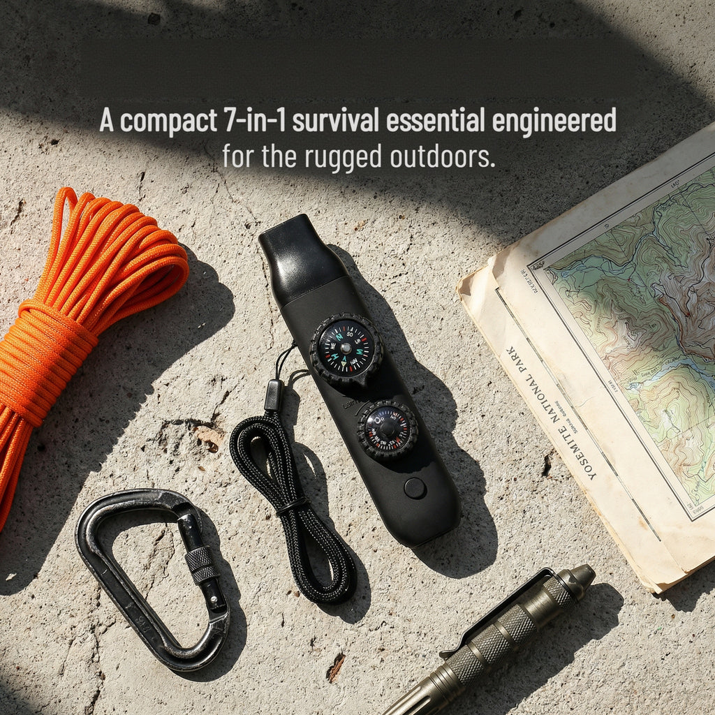 5-in-1 Outdoor Survival Tool – Whistle, Flashlight, Compass & More