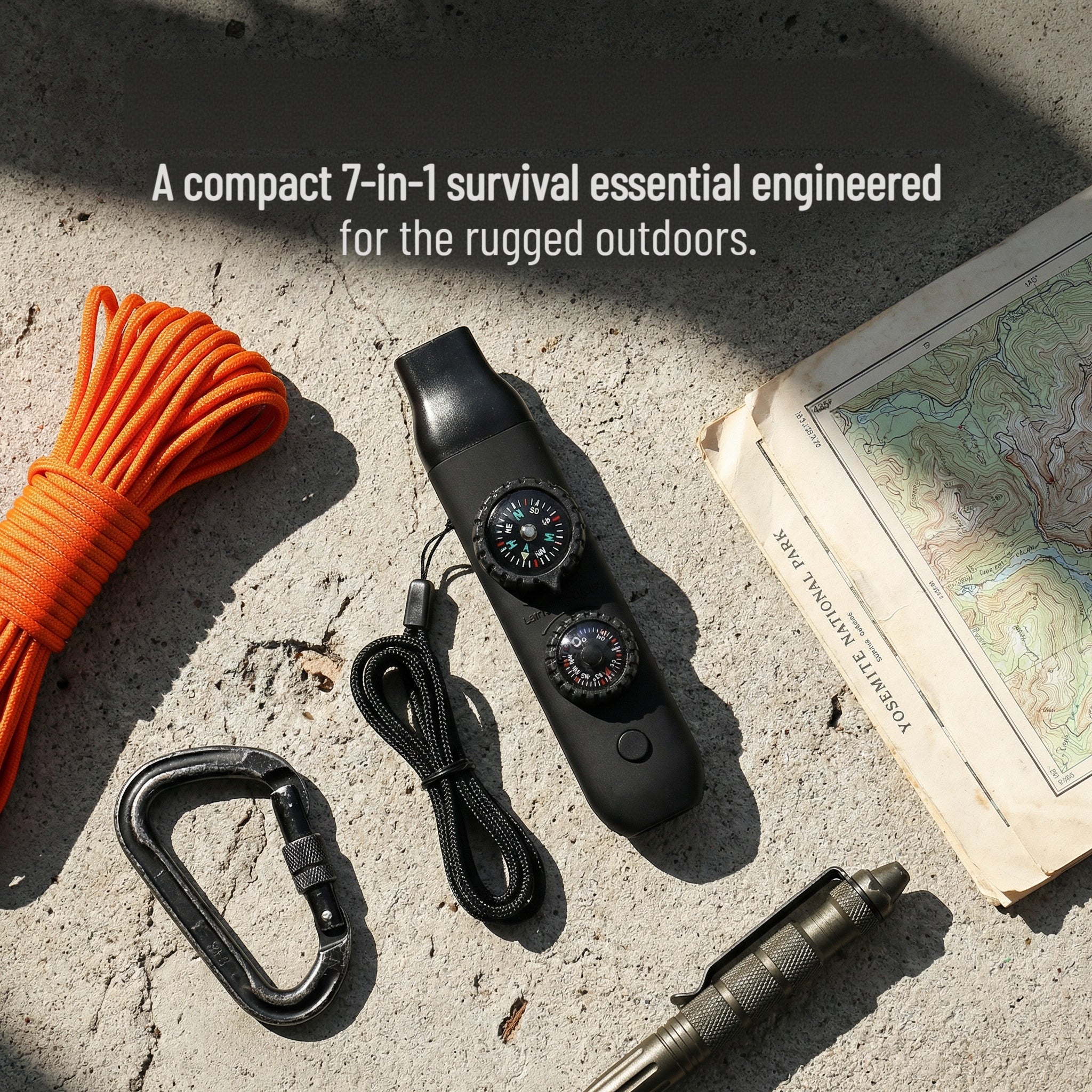 5-in-1 Outdoor Survival Tool – Whistle, Flashlight, Compass & More
