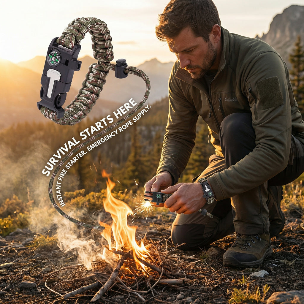 5-in-1 Survival Paracord Bracelet – Compass, Fire Starter & Emergency Whistle