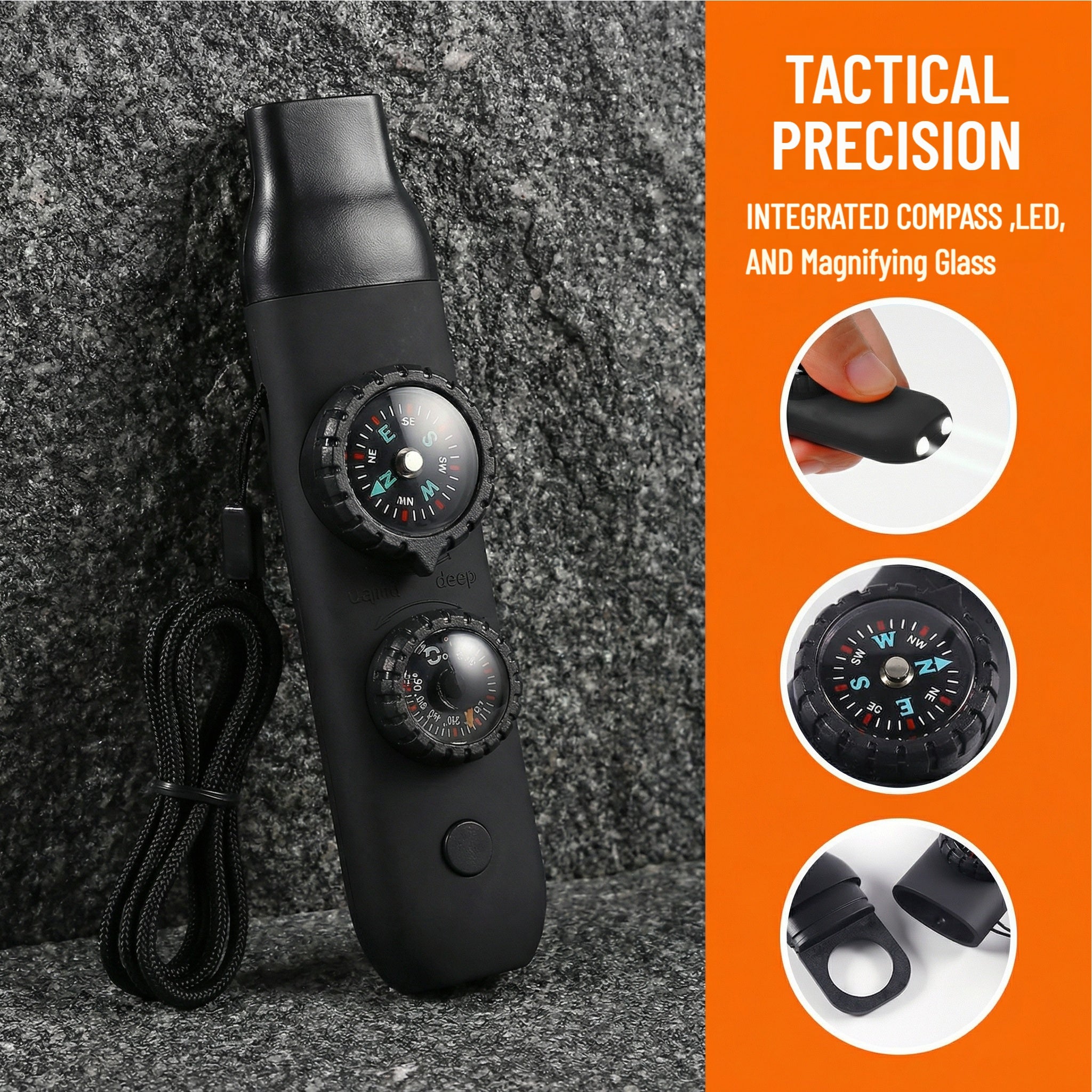 5-in-1 Outdoor Survival Tool – Whistle, Flashlight, Compass & More