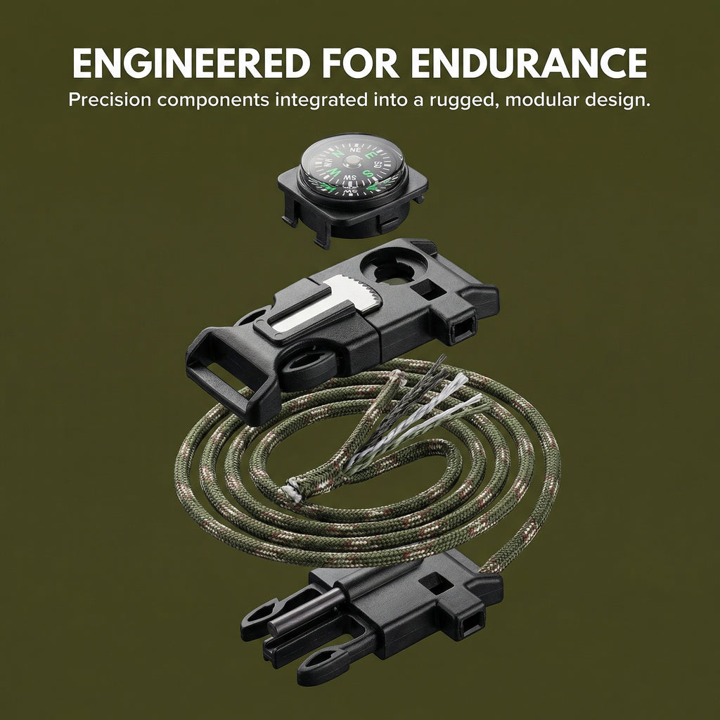 5-in-1 Survival Paracord Bracelet – Compass, Fire Starter & Emergency Whistle