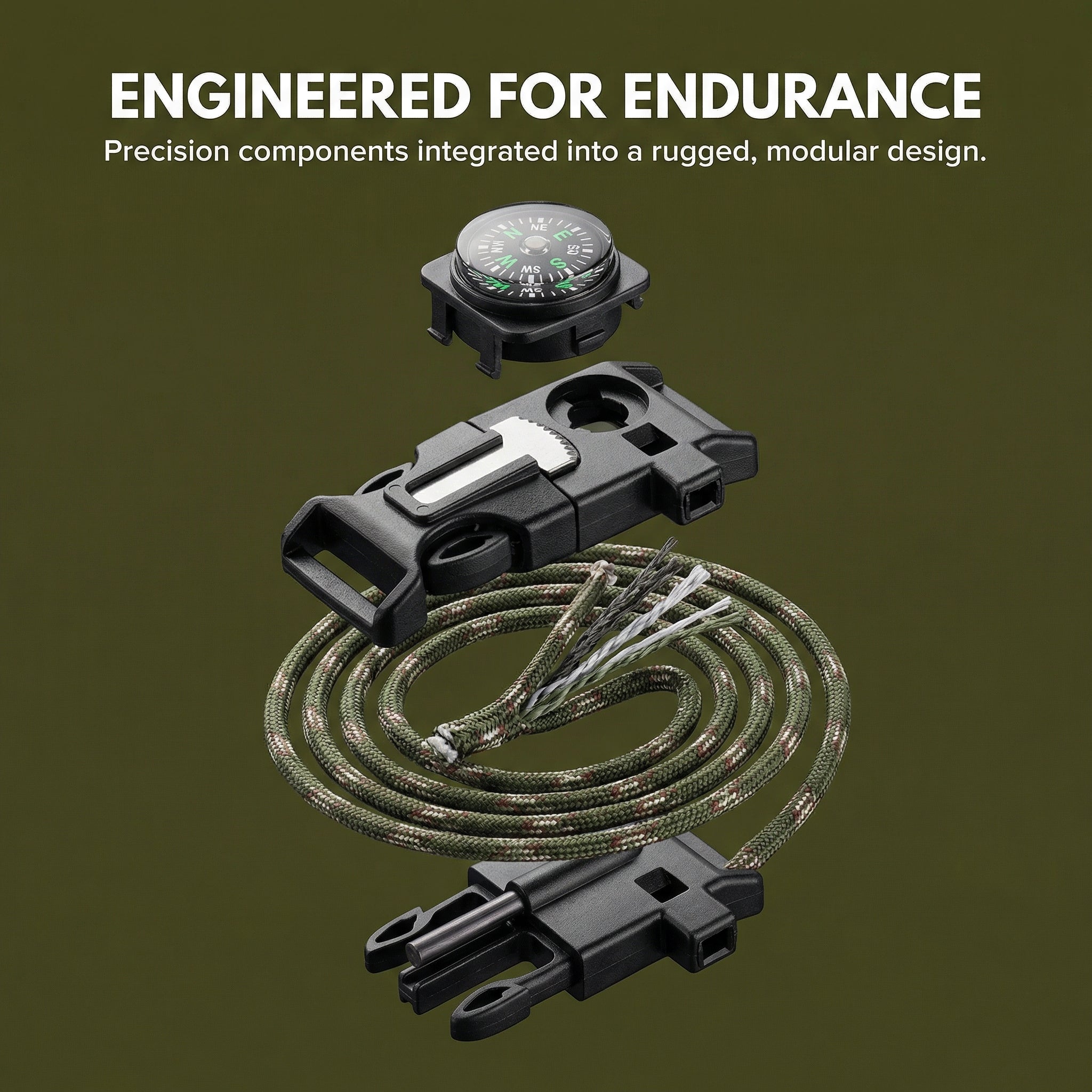 5-in-1 Survival Paracord Bracelet – Compass, Fire Starter & Emergency Whistle