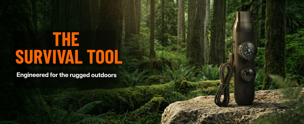 5-in-1 Outdoor Survival Tool – Whistle, Flashlight, Compass & More