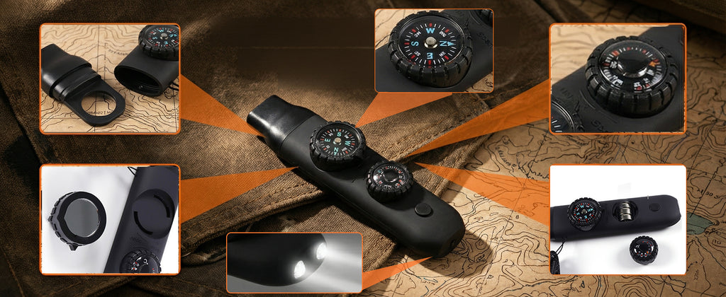 5-in-1 Outdoor Survival Tool – Whistle, Flashlight, Compass & More