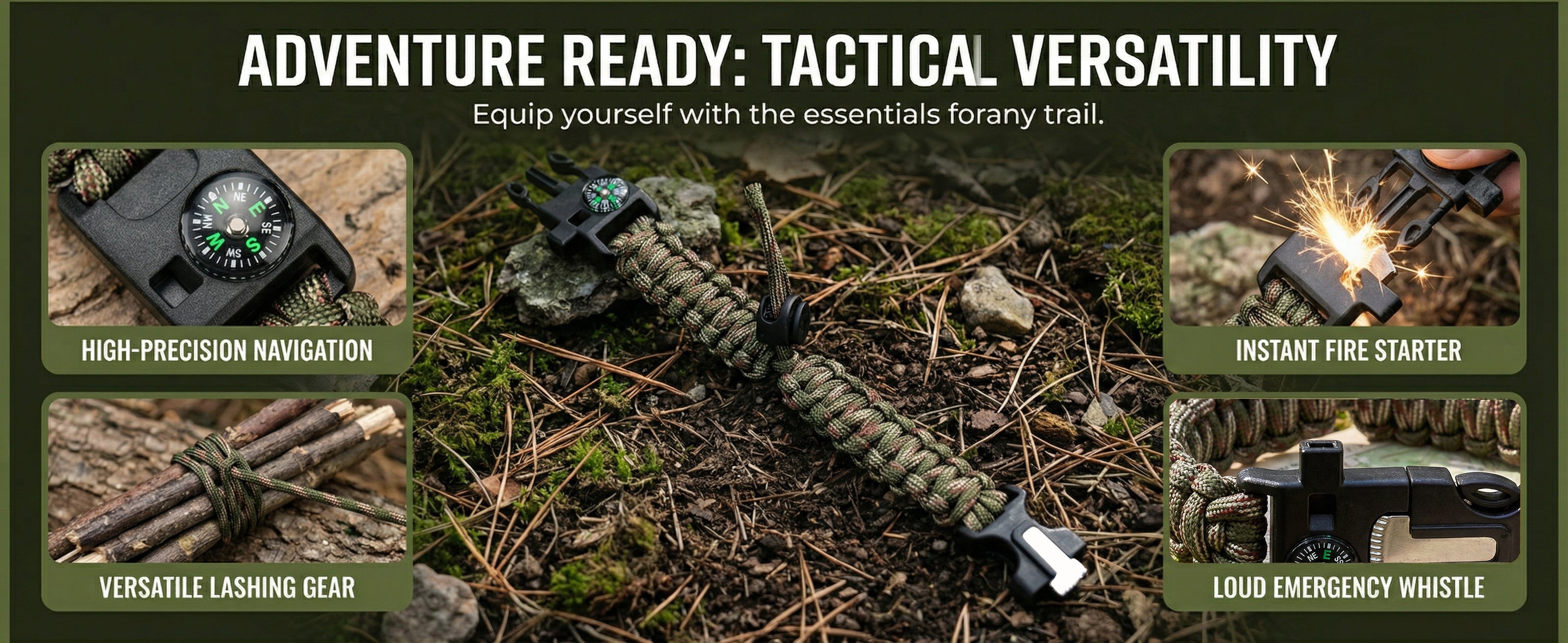 5-in-1 Survival Paracord Bracelet – Compass, Fire Starter & Emergency Whistle